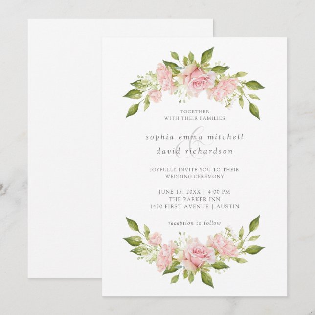 Bountiful Roses | Elegant Pink Floral Wedding Invitation (Front/Back)