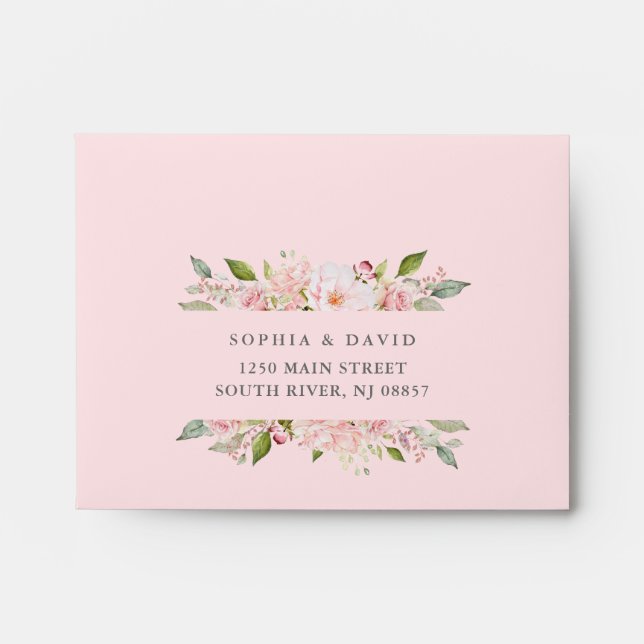 Bountiful Roses | Elegant Pink Floral Wedding RSVP Envelope (Front)