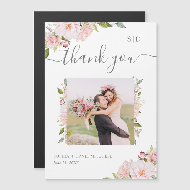 Bountiful Roses | Floral Wedding Photo Thank You Magnetic Invitation (Front/Back)