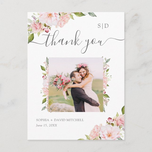 Bountiful Roses | Floral Wedding Thank You Photo Postcard (Front)