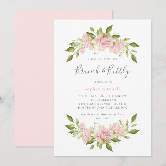 Bountiful Roses | Pink Floral Brunch and Bubbly Invitation (Front/Back)