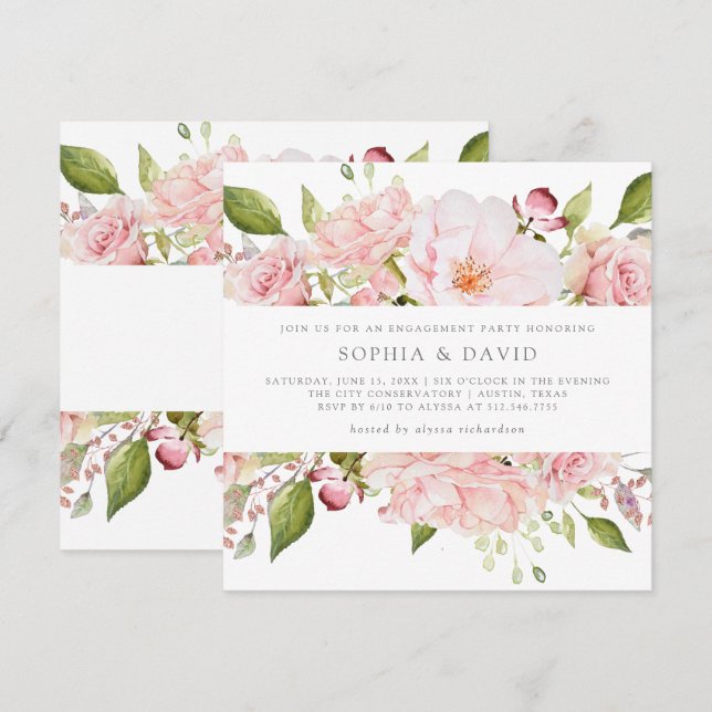 Bountiful Roses | Pink Floral Engagement Party Invitation (Front/Back)