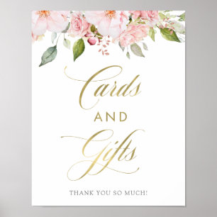 Bountiful Roses   Pink Floral Gold Cards and Gifts Poster
