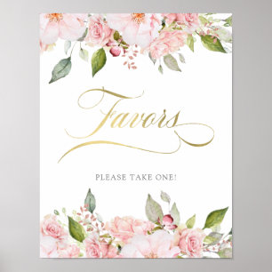 Bountiful Roses   Pink Floral Gold Wedding Favours Poster