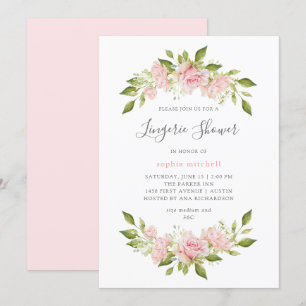 Bountiful Roses   Pink Floral Lingerie Shower Invitation
