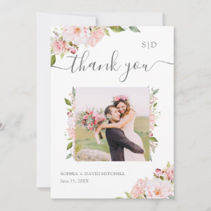 Bountiful Roses   Pink Floral Wedding Photo Thank You Card