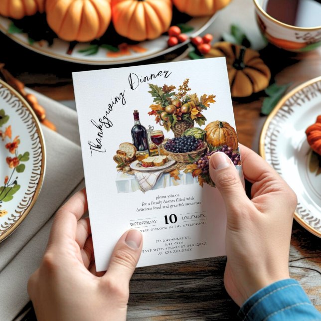 Bountiful Table Rustic Thanksgiving Dinner Pumpkin Invitation (Creator Uploaded)
