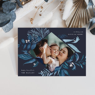 Bountiful Watercolor Botanical Hanukkah Photo Holiday Card
