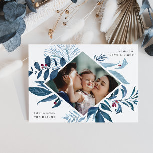 Bountiful   Watercolor Botanical Hanukkah Photo Holiday Card