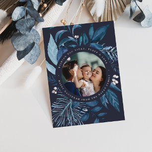 Bountiful Watercolor Botanical Hanukkah Photo Holiday Card