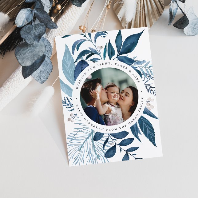 Bountiful | Watercolor Botanical Hanukkah Photo Holiday Card (Creator Uploaded)