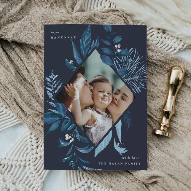 Bountiful | Watercolor Botanical Hanukkah Photo Holiday Card (Creator Uploaded)