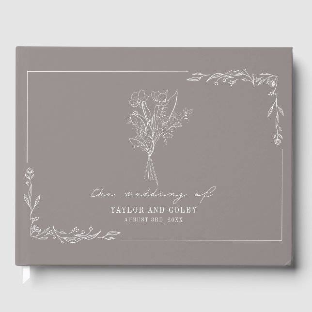 Bouquet Amethyst Grey Wedding Guest Book (Front)