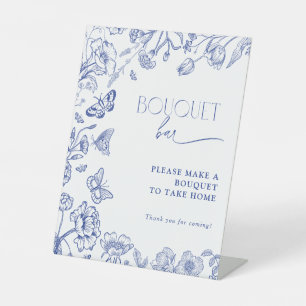 Bouquet Bar Something Blue Floral Bridal Shower Pedestal Sign