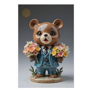 Bouquet Bear Figurine Poster