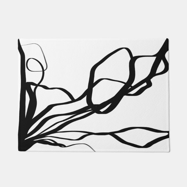 Bouquet Blanc: Abstract White & Black Doormat (Front)