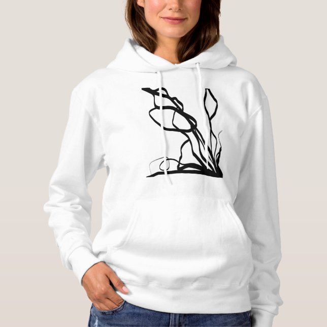 Bouquet Blanc: Abstract White & Black Hoodie (Front)