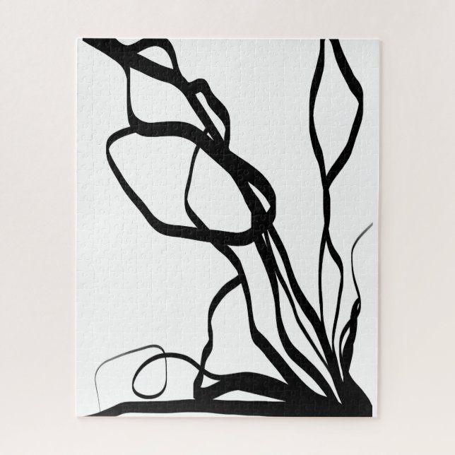 Bouquet Blanc: Abstract White & Black Jigsaw Puzzle (Vertical)