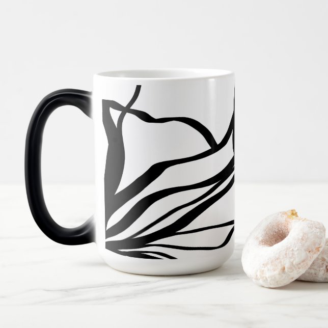 Bouquet Blanc: Abstract White & Black Magic Mug (With Donut)