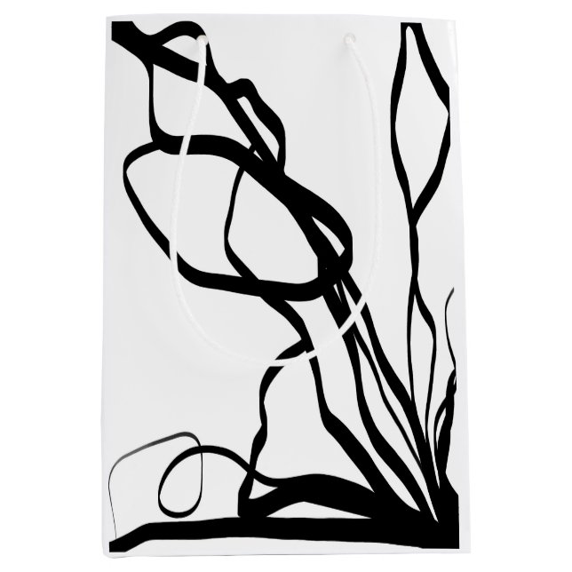 Bouquet Blanc: Abstract White & Black Medium Gift Bag (Front)