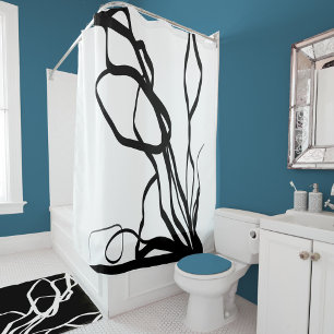 Bouquet Blanc: Abstract White & Black Shower Curtain