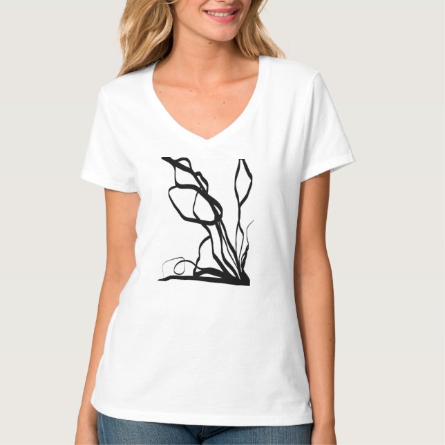 Bouquet Blanc: Abstract White & Black T-Shirt (Front)