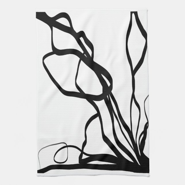 Bouquet Blanc: Abstract White & Black Tea Towel (Vertical)