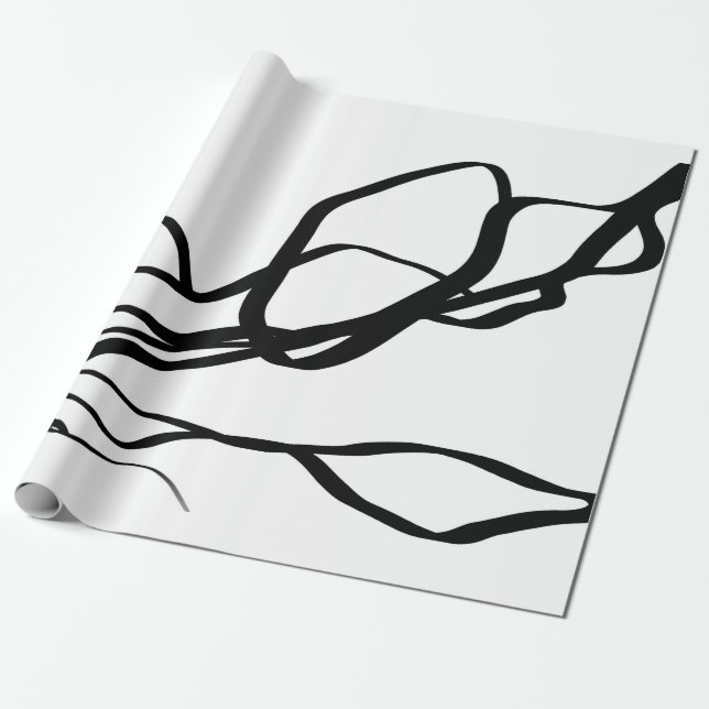 Bouquet Blanc: Abstract White & Black Wrapping Paper (Unrolled)