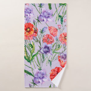 Bouquet blue bell flower, pink bell flower and pop bath towel
