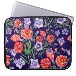 Bouquet blue bell flower, pink bell flower and pop laptop sleeve