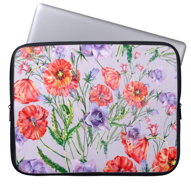 Bouquet blue bell flower, pink bell flower and pop laptop sleeve (Front)