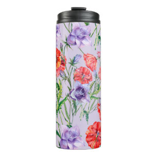 Bouquet blue bell flower, pink bell flower and pop thermal tumbler