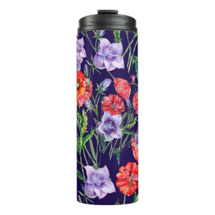 Bouquet blue bell flower, pink bell flower and pop thermal tumbler