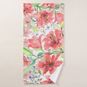 Bouquet botanical flowers with bird. Wild spring l Bath Towel