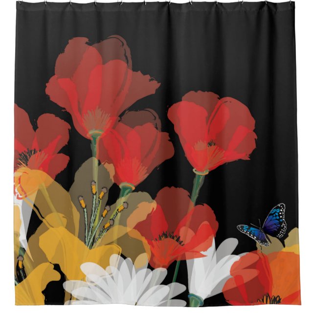 Bouquet de Fluers et Noir Shower Curtain (Front)