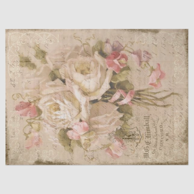 Bouquet de Roses White Roses on Ledger Decoupage Tissue Paper (Front)