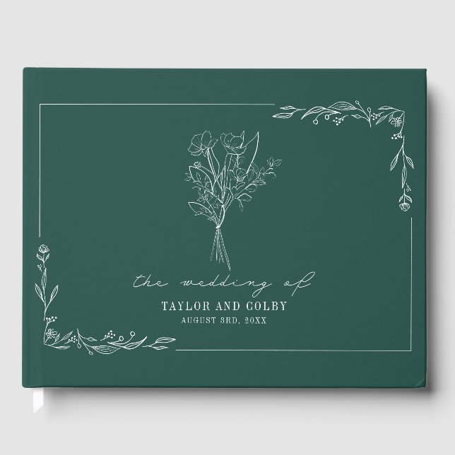 Bouquet Emerald Rustic Wedding Guest Book (Front)