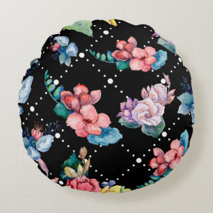 Bouquet floral botanical flowers. Wild spring leaf Round Cushion