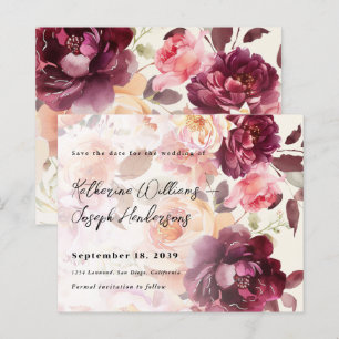 Bouquet Floral Burgundy Wedding Save the Date