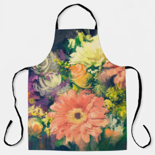 bouquet flowers in oil painting style, illustratio apron