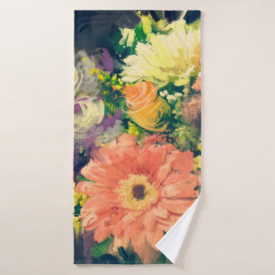 bouquet flowers in oil painting style, illustratio bath towel