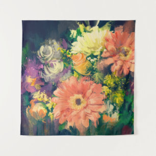 bouquet flowers in oil painting style, illustratio tapestry