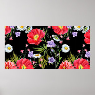 Bouquet flowers, watercolor, seamless pattern poster