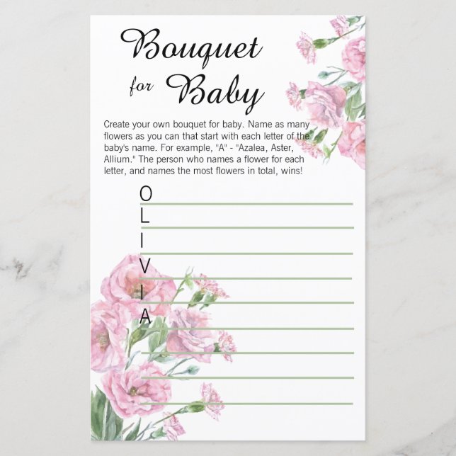 Bouquet for Baby Baby Shower Game Card (Front)