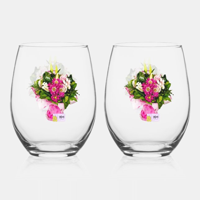 Bouquet For Mum Stemless Wine Glass (Front)