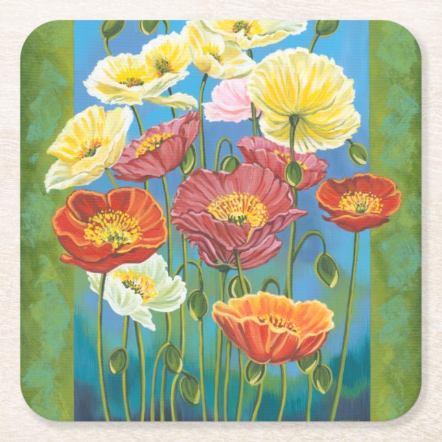 Bouquet in Border I Square Paper Coaster (Front)