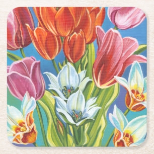 Bouquet in Border III Square Paper Coaster