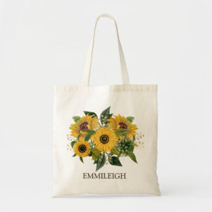 Bouquet Lovely Vintage Yellow Brown Sunflowers Tote Bag