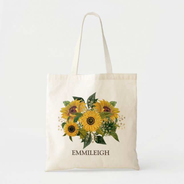 Bouquet Lovely Vintage Yellow Brown Sunflowers Tote Bag (Front)