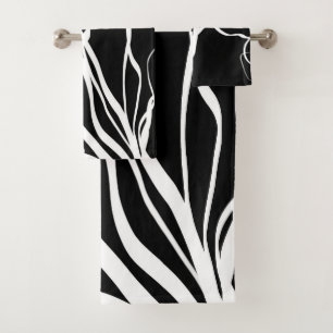 Bouquet Noir: Abstract Black & White Bath Towel Set